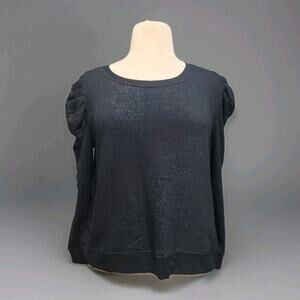 Jane and Delancey Black With Silver Sparkles Sweatshirt Puff Sleeve XL